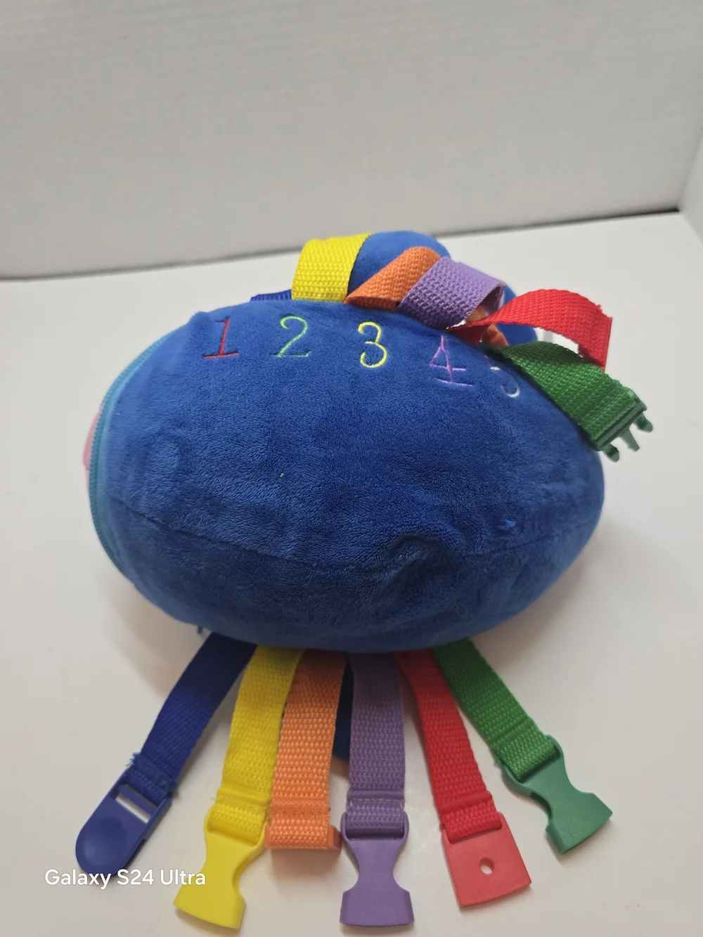 Plush Blue Whale Sensory Soft Toy with Colorful Tabs